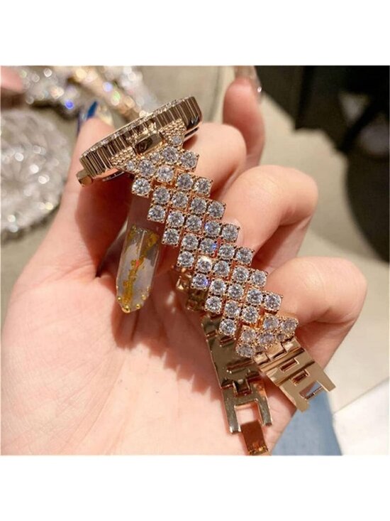 Women\'s Rose Gold Fashion Diamond Bangle Bracelet Set Luxury Round Wrist Watch main image 4